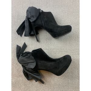 Genuine Alexander McQueen Black Suede Bow Ankle Boots Size 38 Authentic‎